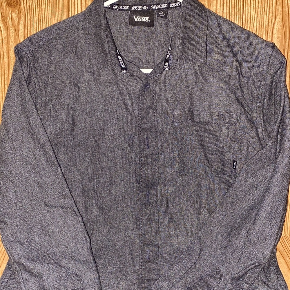Vans Gray button up long sleeve kid sz Large